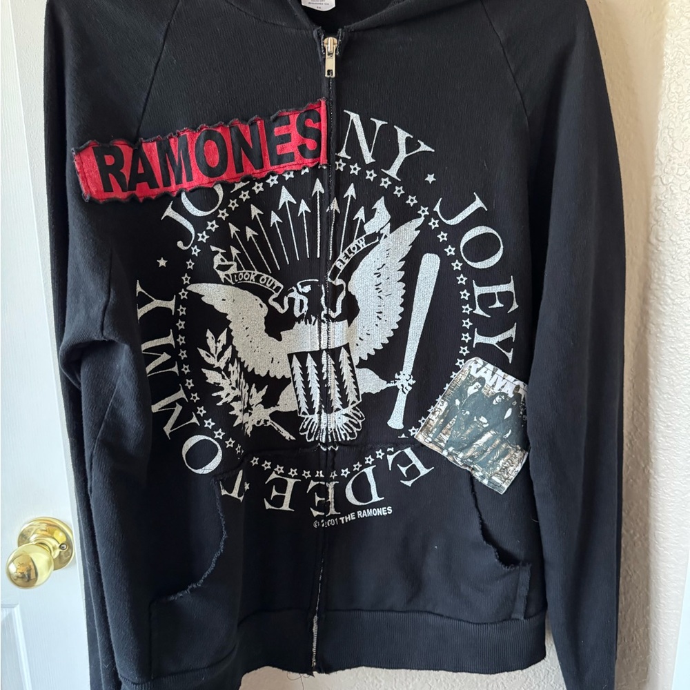 Ramones Black Zip-Up Hoodie with Graphic Logo